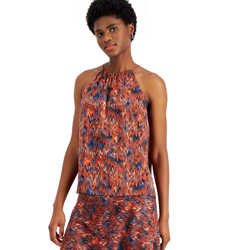 Bar Iii Womens Ikat Print Keyhole Back Halter Top